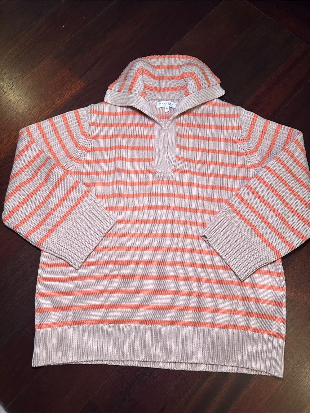 Striped V-Neck Pullover Sweater in Coral Stripe